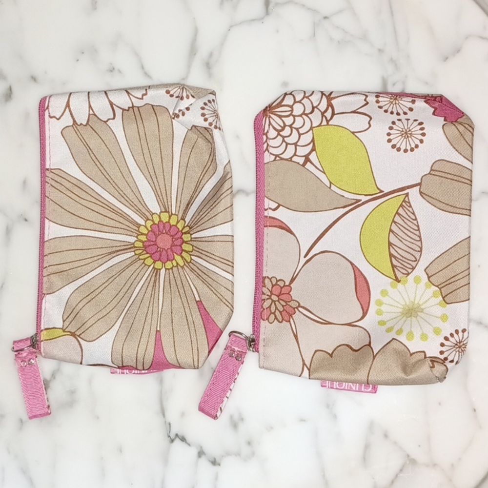 Clinique floral print travel makeup bag/toiletry bag/coin purse/change purse